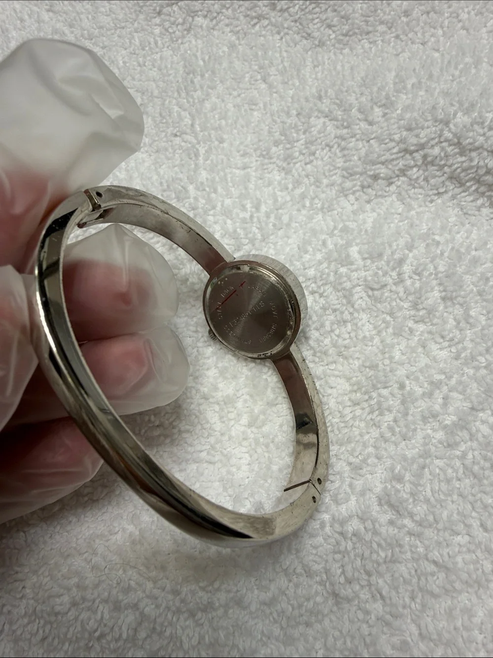Crystal Accent Silver-Tone Women's Quartz Bangle Watch (needs a battery)